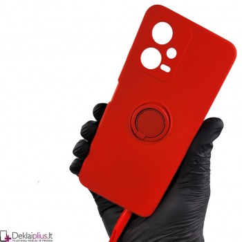 Švelnaus silikono dėklas su žiedu - raudonas Xiaomi Redmi Note 12 5G/Poco X5 5G telefonui Švelnaus silikono dėklas su žiedu - raudonas Xiaomi Redmi Note 12 5G/Poco X5 5G telefonui